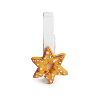 Prendedor de Madeira Decorado Estrela com 6 Un - Prendedores de Natal - Ref 1210094 Cromus