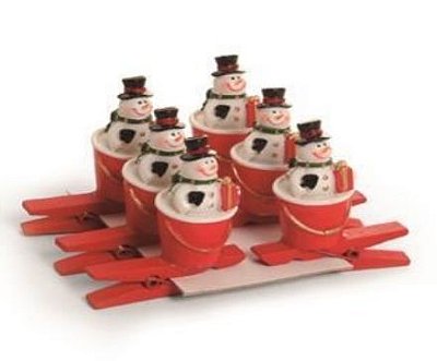 Prendedor de Madeira Decorado Boneco de Neve no Baldinho com 6 Un - Prendedores de Natal - Ref 1311016 Cromus