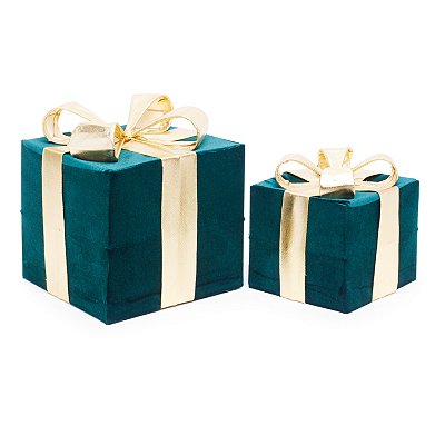 Enfeite Caixas de Presente Veludo Verde com Dourado Jogo com 2 Un - Coleção Velvet - Ref 1209332 Cromus