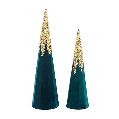 Árvore Cone de Veludo Verde com Glitter Dourado Jogo com 2 Un - Coleção Velvet - Ref 1209315 Cromus