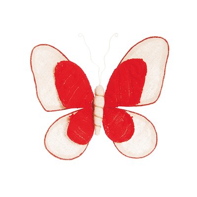 Borboleta Decorativa Marfim e Vermelho com 1 Unidade 20x25cm - Coleção Borboletas - Ref 1413331 Cromus