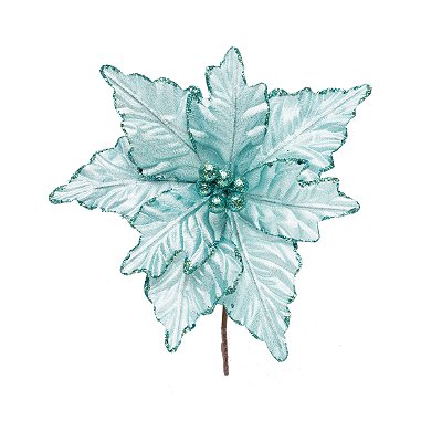 Flor de Natal Poinsetia de Veludo Verde Tiffany - Flores Cabo Curto - Ref 200757 Cromus Natal