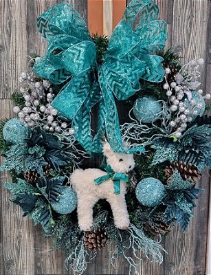 Guirlanda Decorada de Natal Azul Tiffany com Rena - Guirlandas Natalinas - CCS Decoracoes