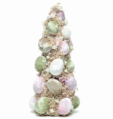 Topiaria Ovos de Veludo Rosa, Verde e Bege 41x20cm - Coleção Pistache - Ref 1010435 Cromus