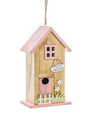 Casinha Feliz Páscoa Rosa 29x15x9cm - Coleção Napolitano - Ref 1823281 Cromus