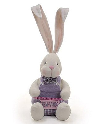 Coelho Sentado com Bolsa Frontal Bem Vindo 40cm - Coleção Donut - Ref 1320768 Cromus