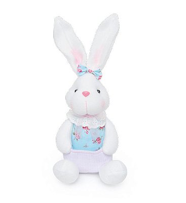 Coelha Sentada com Bolsão Frontal e Roupa Florida 29cm - Coleção Acqua - Ref 1013309 Cromus