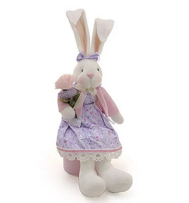 Pote de Feltro com Coelha Sentada de Vestido e Flor 45cm - Coleção Donut - Ref 1320773 Cromus