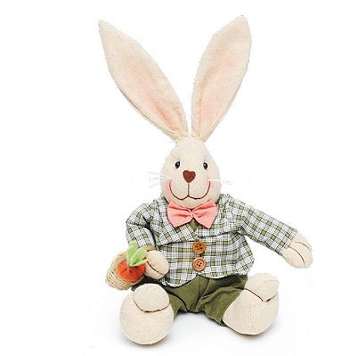 Coelho Sentado com Cesta e Paleto 40cm - Coleção Papaya - Ref 1013294 Cromus