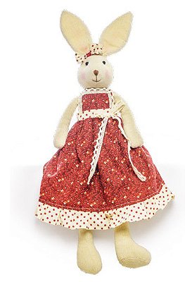 Coelha de Tecido com Vestido Vermelho Florido 40cm - Coleção Baba de Moça - Ref 1822416 Cromus