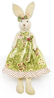 Coelha de Tecido com Vestido Verde Florido 40cm - Coleção Baba de Moça - Ref 1822415 Cromus 7898546469886