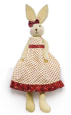 Coelha de Tecido Sentada com Vestido de Bolinhas 40cm - Coleção Baba de Moça - Ref 1822417 Cromus 7898546469923