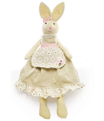 Coelha de Tecido com Vestido Nude e Rosa 40cm - Coleção Baba de Moça - Ref 1822419 Cromus