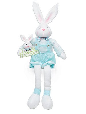 Coelho Sentado com Filhote Feliz Páscoa 70cm - Coleção Acqua - Ref 1013314 Cromus
