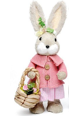 Coelha de Palha Italiana Segurando Cesta de Flores 28cm - Coleção Farmer - Ref 1012992F Cromus