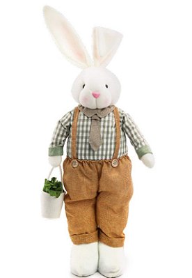 Coelho em Pé com Gravata e Calça Laranja 60cm - Coleção Capim Limão - Ref 1024301 Cromus