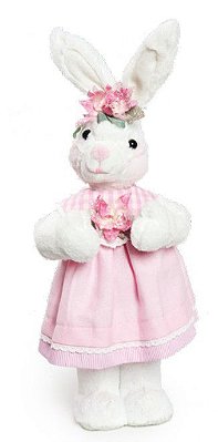 Coelha em Pé com Vestido Rosa e Flores na Cabeça 35cm - Coleção Mil Folhas - Ref 1820799 Páscoa Cromus
