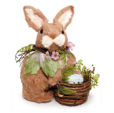 Coelho de Palha em Pé com Folhas de Alface no Pescoço e Cesta 20x15cm - Coleção Camponesa - Ref 1826534 Cromus