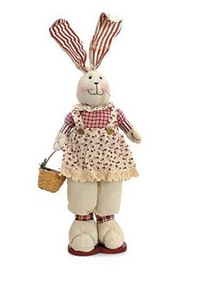 Coelha em Pé com Vestido Florido Segurando Cesta 62cm - Coleção Bella Vita - Ref 1220256 Cromus