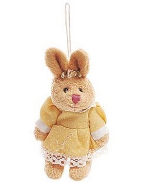 Mini Coelha de Pelúcia com Vestido Poá Amarelo 10cm - Mini Coelhos - Ref 211774 Cromus