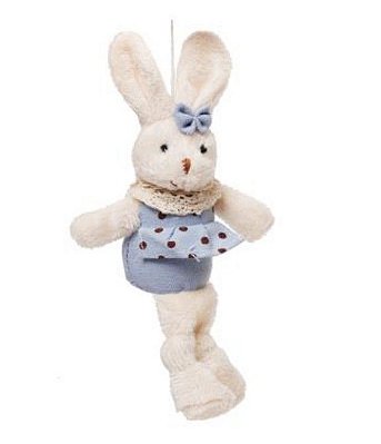 Mini Coelha de Pelúcia com Vestido Poá Azul 20cm - Coleção Plush Mini Coelhos - Ref 1220414 Cromus