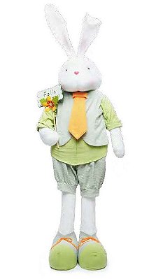 Coelho de Páscoa Gigante com Roupa Xadrez Verde e Laranja 160cm - Coleção Caramel - Ref 1013335 Cromus