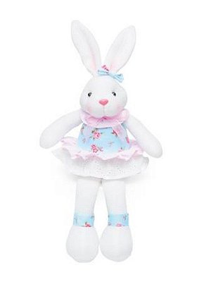 Coelha Sentado com Perna Comprida e Vestido Florido 40cm - Coleção Acqua - Ref 1013313 Cromus