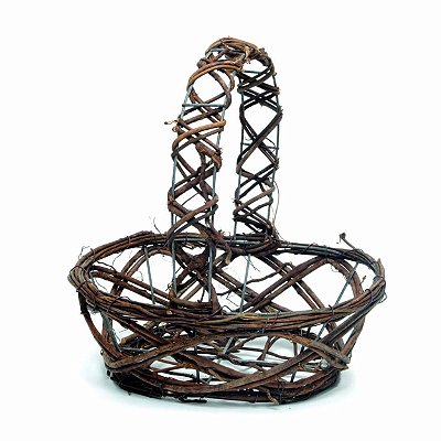 Cesta Oval com Alça de Metal e Rattan 21x14x18cm - Coleção Rustic - Ref 1011680 Páscoa Cromus