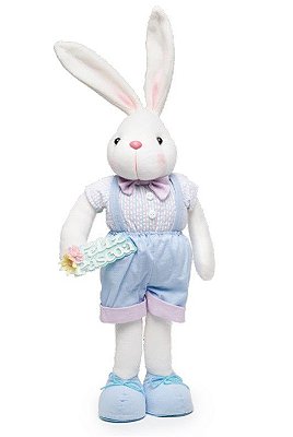 Coelho em Pé com Suspensório Azul Claro 55cm - Coleção Rocambole - Ref 1826807 Cromus
