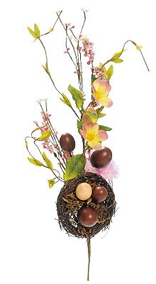Galho Decorativo com Flores, Ninho e Ovos de Páscoa 62cm - Coleção Fondant - Ref 1620229 Cromus