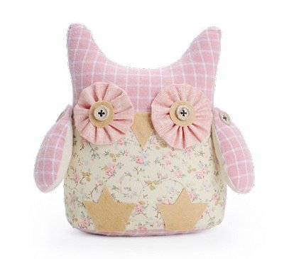 Coruja de Tecido Rosa Claro com Botão 18x18cm - Coleção Glace - Ref 1521093 Cromus