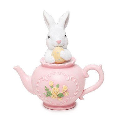 Coelho Decorativo de Resina Dentro do Bule Rosa 15x15x10cm - Coleção Cute Family - Ref 1827425 Cromus