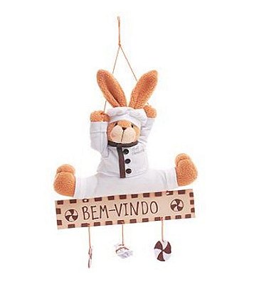 Enfeite de Porta Coelho Chefe Confeiteiro Bem Vindo 50x30cm - Coleção Chefe - Ref 211666 Cromus