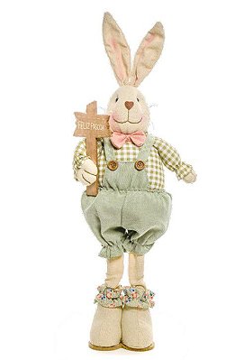 Coelho de Tecido em Pé com Jardineira e Polaina Verde 49cm - Coleção Papaya - Ref 1822434 Cromus