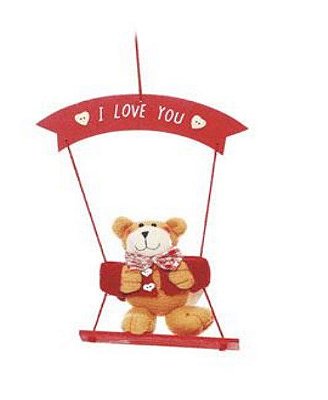 Enfeite de Pendurar Urso de Pelúcia com Placa I Love You 28x12cm - Coleção Romântica - Ref 207208 Cromus