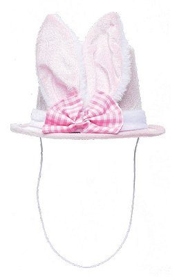Cartola Coelho Rosa de Veludo com Orelhas de Coelho e Laço 18x20cm - Tiaras de Páscoa - Ref 1013301 Cromus