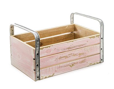 Caixote de Madeira Rosa com Alça de Metal 16x30x20cm - Coleção Sweer Raibow - Ref 1823805 Cromus