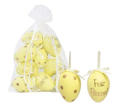 Ovos Para Pendurar Tipo Codorna Amarelo e Dourado Feliz Páscoa em Saco de Voal Jogo com 9 Unidades - Coleção Picolé - Ref 1821339 Páscoa Cromus
