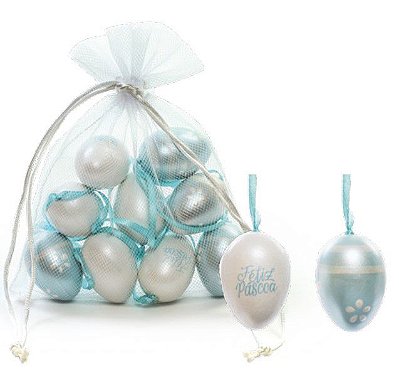 Ovos Para Pendurar Tipo Codorna Perolizado Azul em Saco de Voal Jogo com 9 Unidades - Colecão Picolé - Ref 1823790 Páscoa Cromus 7898546453540