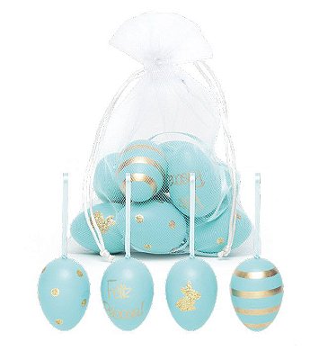 Ovos Para Pendurar Tipo Codorna Tiffany com Dourado em Saco de Voal Jogo com 9 Unidades - Coleção Picolé - Ref 1012961 Páscoa Cromus
