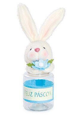 Potinho de Páscoa com Coelho Segurando Flor e Placa Feliz Páscoa Azul 28x13x9cm - Coleção Espumone - Ref 1822055 Cromus