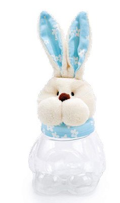 Potinho de Páscoa Coelho de Pelúcia Floral Azul 20x8cm - Ref 1022061AZ Cromus