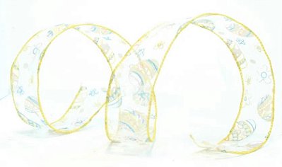 Fita Aramada de Páscoa Nylon com Flores e Ovos Coloridos 6,3cm - Fitas de Páscoa - Ref 1221118 Cromus