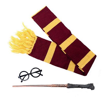 Kit Acessórios Fantasia Bruxo com Varinha, Cachecol e Óculos - Ref 29004279 Cromus