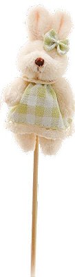 Pick Coelha de Pelúcia no Palito Roupa Xadrez Verde e Branco - Ref 1321117F Páscoa Cromus