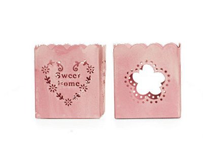 Mini Cachepo de Metal Porta Vela Rosa com 2 Unidades - Ref 1422057 Cromus