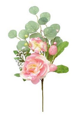 Galho Decorativo de Páscoa com Flores e Ovos 51x21cm - Coleção Fondant - Ref 1012750 Cromus