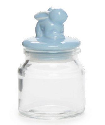 Pote de Vidro com Coelho de Ceramica na Tampa Azul 130ML - Ref 1720978 Cromus