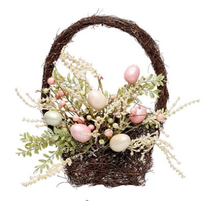 Guirlanda Cesta com Flores, Frutas e Ovos 40x30cm - Coleção Fondant - Ref 1825075 Cromus