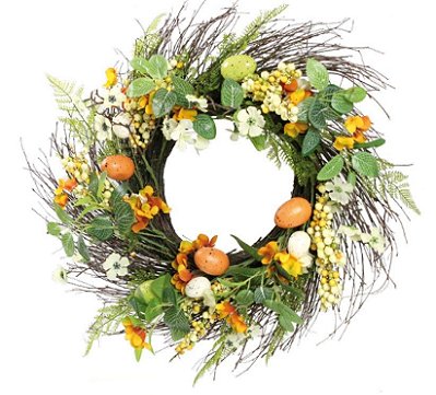 Guirlanda de Páscoa Flores e Ovos Amarelo e Laranja 55cm - Coleção Fondant - Ref 1820531 Cromus